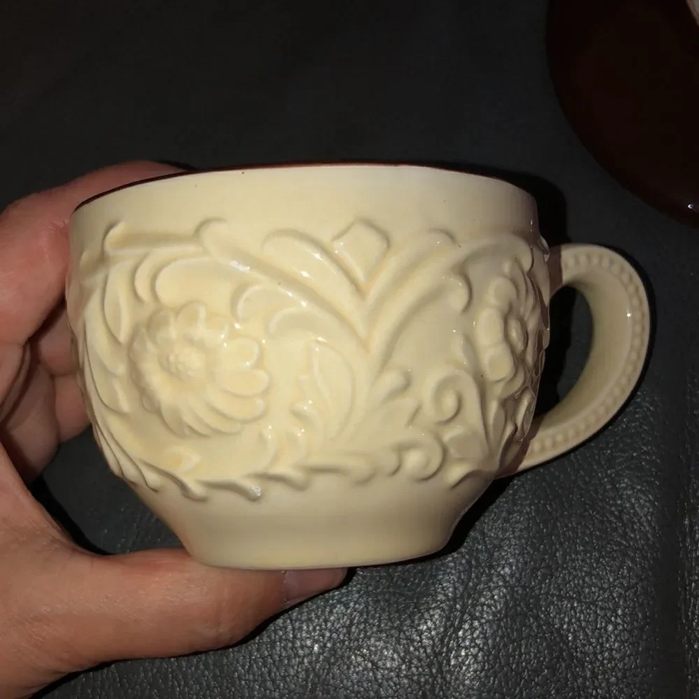 Live Laugh Love Cup & Saucer in Chocolate Brown and Ivory
